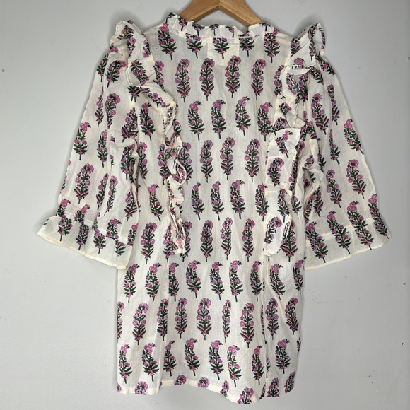 SZ Floral Ruffle Blouse - White and Pink - Picture 9 of 12